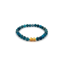 Load image into Gallery viewer, 18K Gold Pixiu Piyao Lucky Charm Bracelet Natural Apatite Gemstones 6mm
