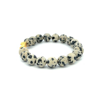 Load image into Gallery viewer, 18K Gold Dragon Pixiu Piyao Lucky Charm Bracelet Gemstones Dalmatian Jasper 8mm - Rafant

