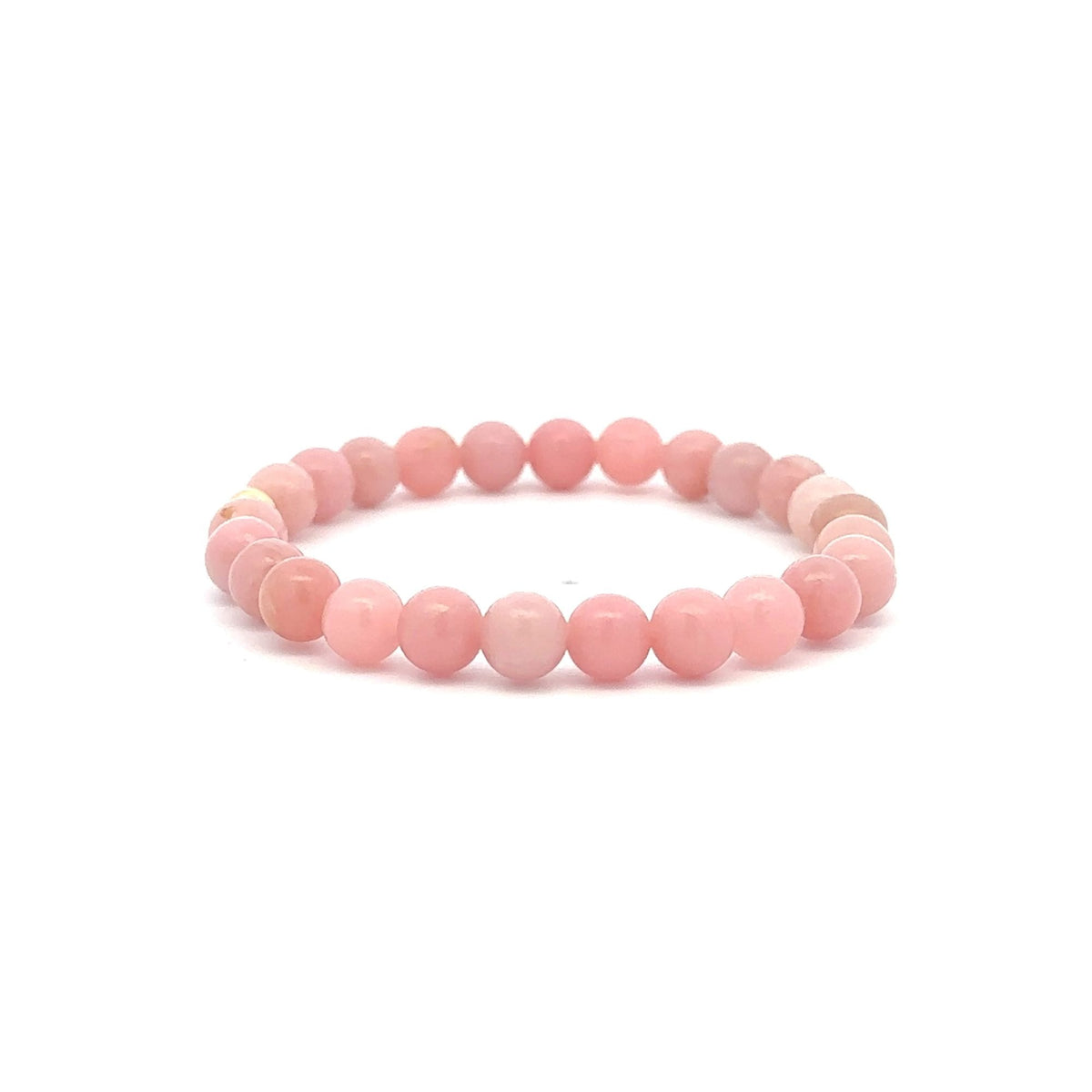 Natural Opal Pink Gemstones 6mm Stretchable Bracelet 18k Gold Bead Charm - Rafant