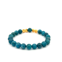 Load image into Gallery viewer, 18K Gold Dragon Pixiu Double Piyao Lucky Charm Bracelet Gemstones Apatite 8mm - Rafant
