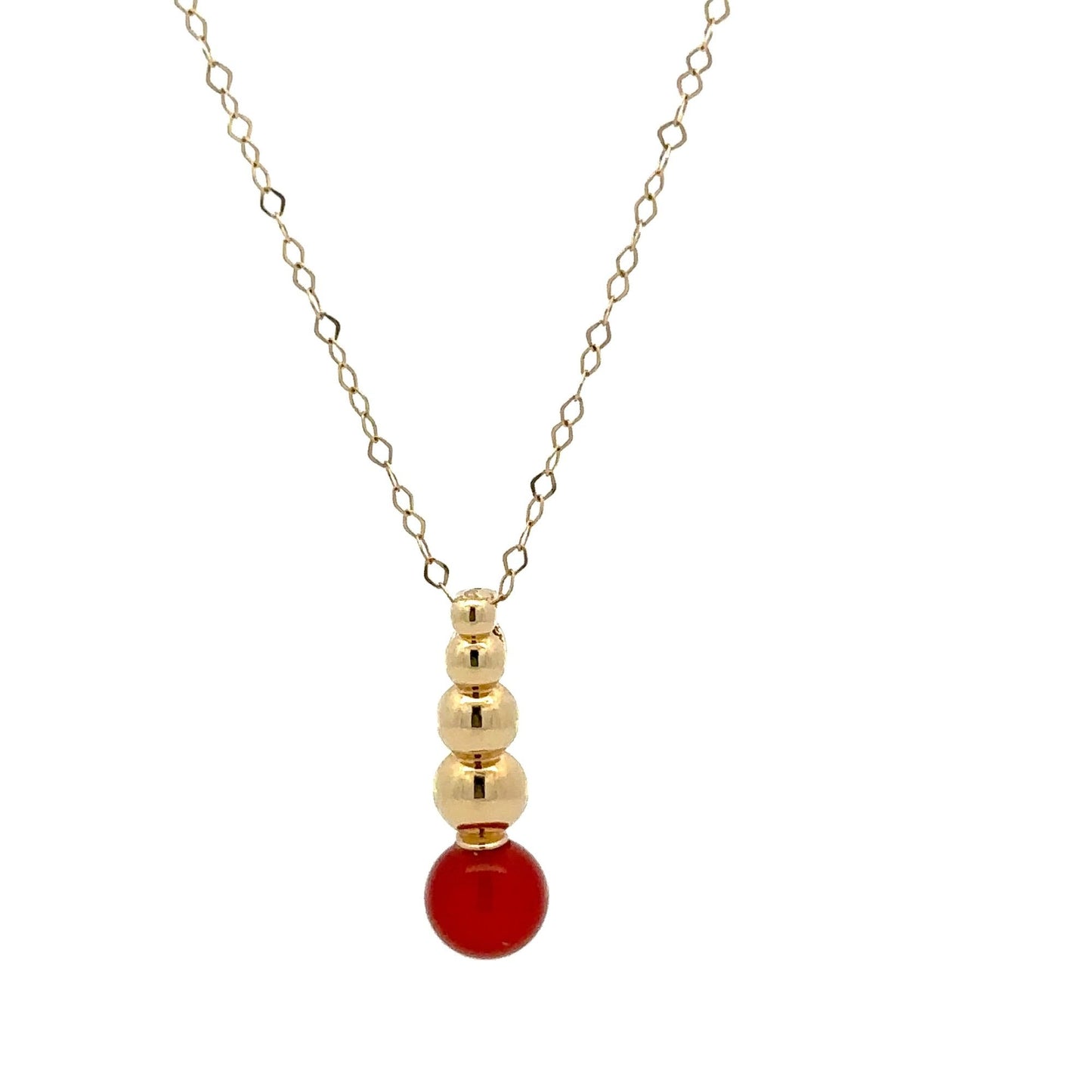18K Yellow Gold Necklace Chain 17.5 inches Carnelian Ball Pendant 1.66 grams - Rafant