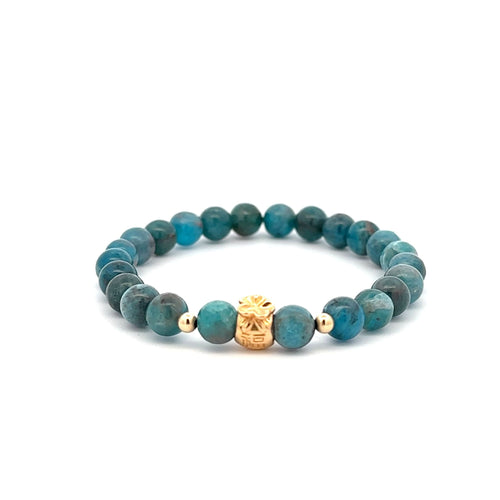18K Gold Money Bag Lucky Charm Beads Bracelet Gemstones Apatite 6mm - Rafant