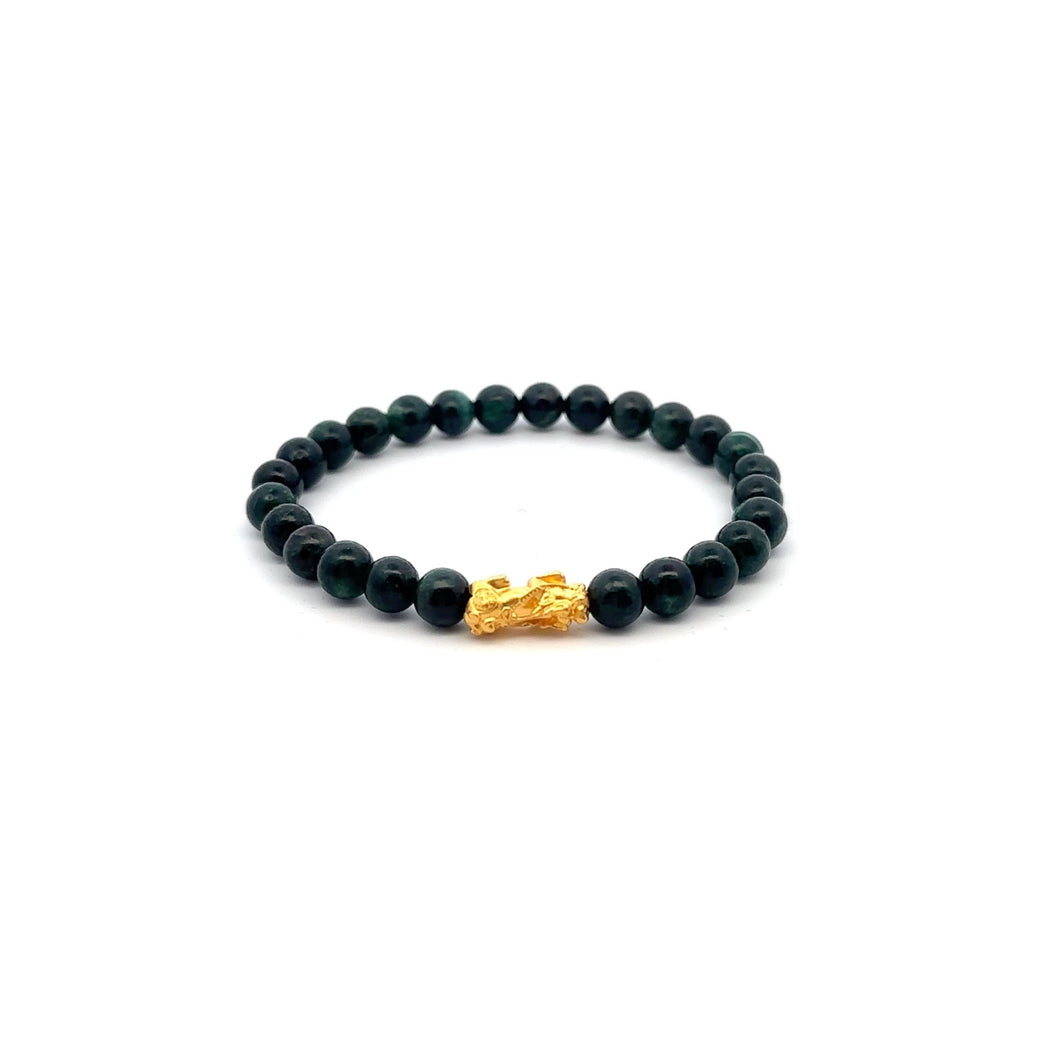 24K Gold Piyao Pixiu Bracelet Natural Emerald Gemstone 6mm May Birthstone