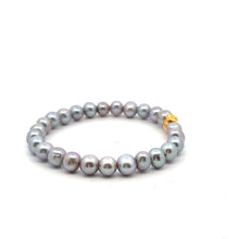 Load image into Gallery viewer, 18K Gold Money Bag Lucky Charm Gray Pearl 6-7mm x 6-7.5mm
