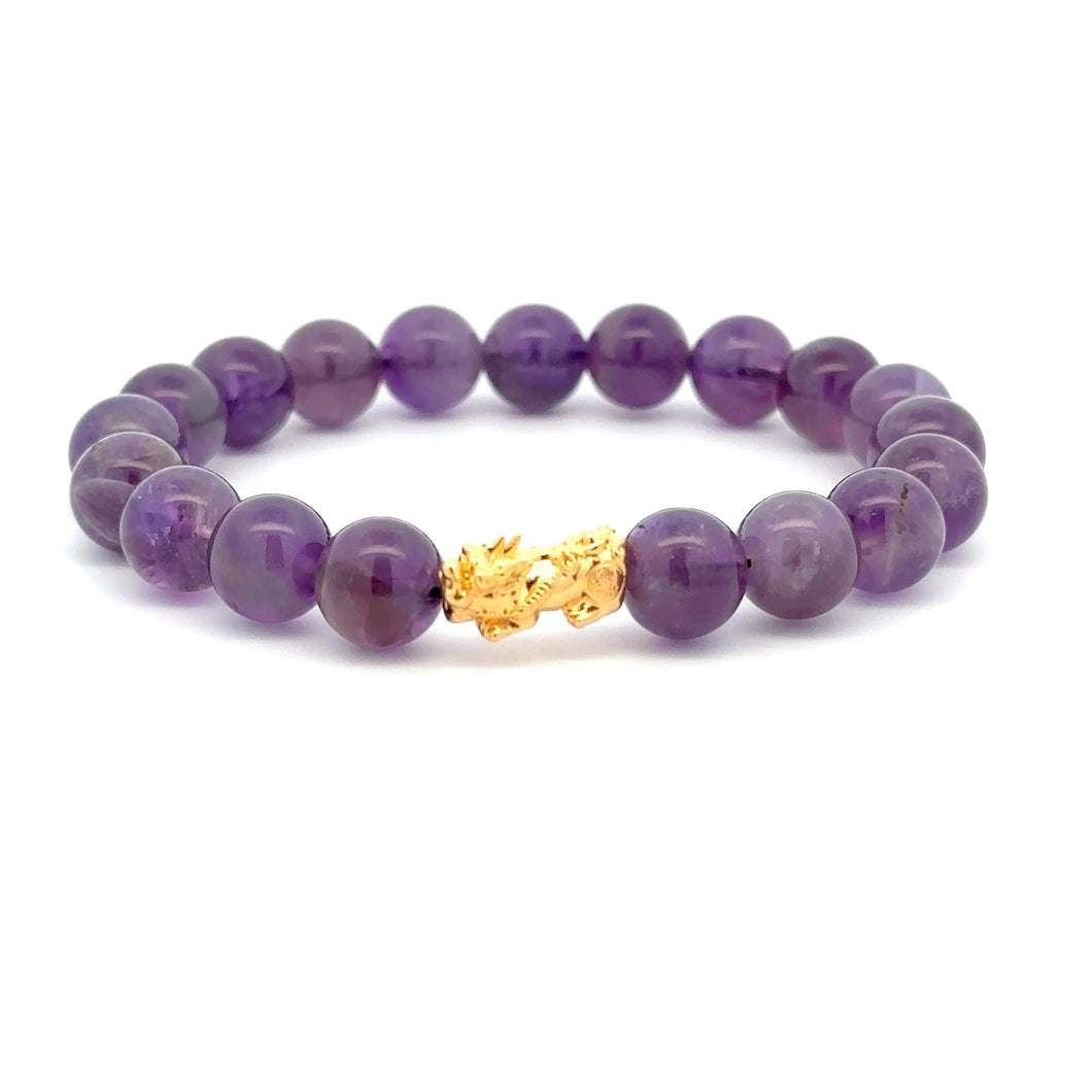 18K Gold Pixiu Piyao Bracelet Natural Gemstones 8-10mm Birthstones Wealth Bracelet - Rafant