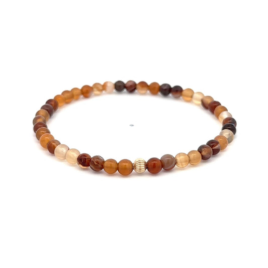 Multicolor Agate Stretch Bracelet with 14K Gold Bead, 4mm, 6.5″