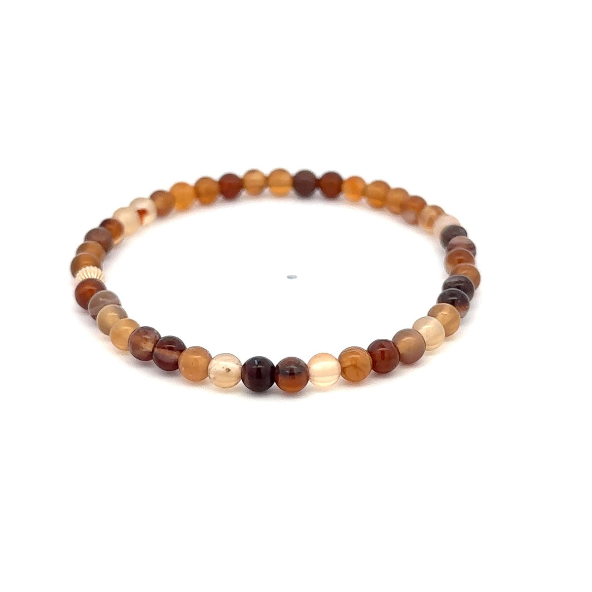 Multicolor Agate Stretch Bracelet with 14K Gold Bead, 4mm, 6.5″