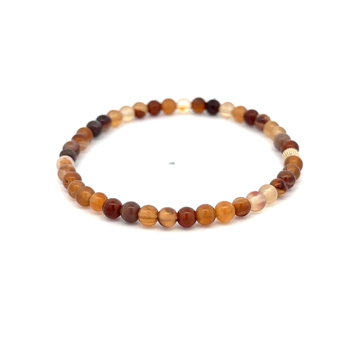 Multicolor Agate Stretch Bracelet with 14K Gold Bead, 4mm, 6.5″