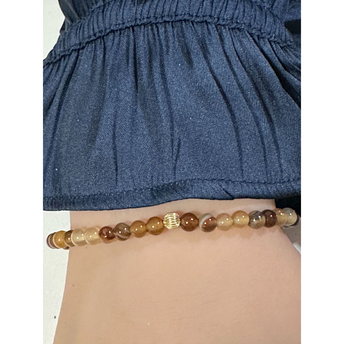 Multicolor Agate Stretch Bracelet with 14K Gold Bead, 4mm, 6.5″