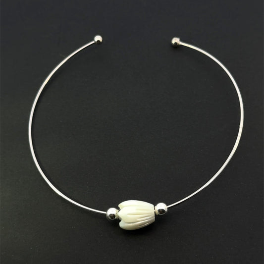Sterling Silver Mother of Pearl Pikake Flower Modular Bangle Bracelet
