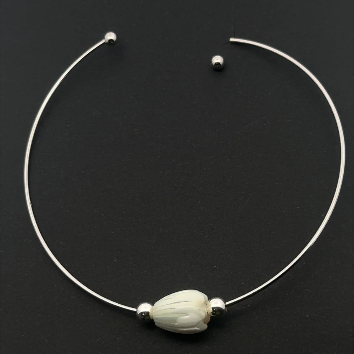 Sterling Silver Mother of Pearl Pikake Flower Modular Bangle Bracelet