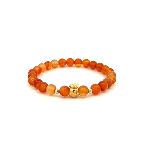 18K Gold Money Bag Lucky Charm Beads Bracelet Gemstones Carnelian 6mm - Rafant