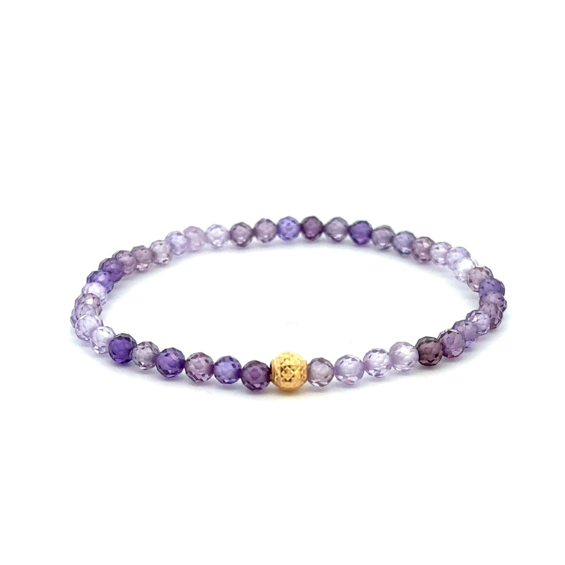 18K Gold Bead Stretchable Bracelet Purple Faceted Zircon Gemstones - Rafant