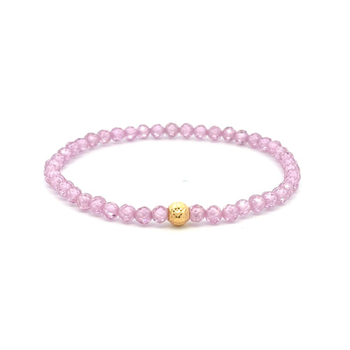 18K Gold Bead Stretchable Bracelet Pink Faceted Zircon Gemstones - Rafant