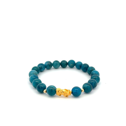 18K Gold Dragon Pixiu Piyao Lucky Charm Beads Bracelet Gemstones Apatite 8mm - Rafant