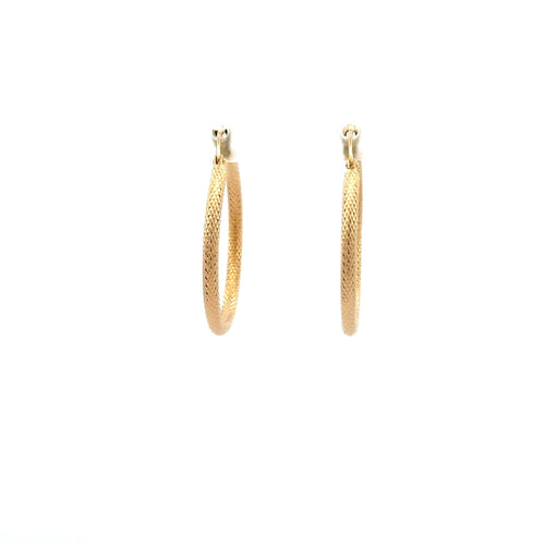 18K Gold Earrings Hoops Loops Textured 1.69 grams - Rafant