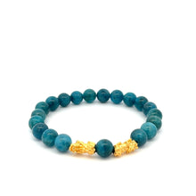 Load image into Gallery viewer, 18K Gold Dragon Pixiu Double Piyao Lucky Charm Bracelet Gemstones Apatite 8mm - Rafant

