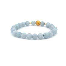 Load image into Gallery viewer, 18K Gold Money Ball Lucky Charm Beads Bracelet Gemstones Aquamarine 6mm - Rafant
