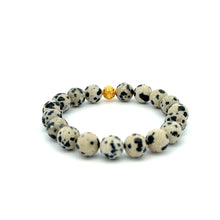 Load image into Gallery viewer, 18K Gold Money Ball Lucky Bracelet Gemstones Dalmatian Jasper 8mm - Rafant
