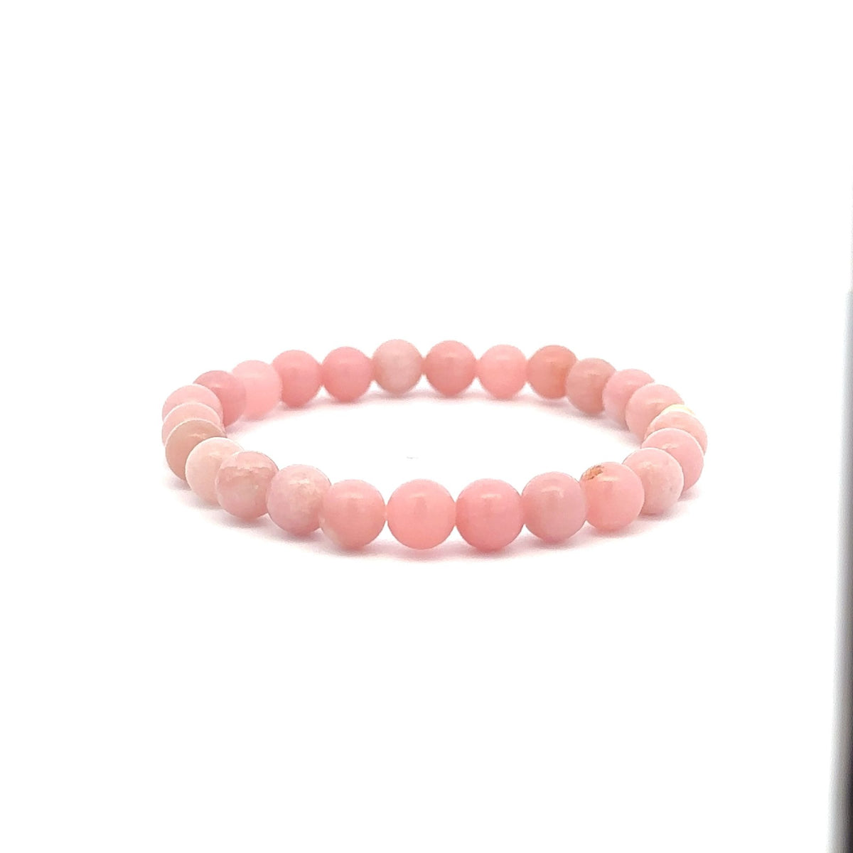 Natural Opal Pink Gemstones 6mm Stretchable Bracelet 18k Gold Bead Charm - Rafant