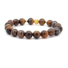 Load image into Gallery viewer, 18K Gold Money Ball Lucky Charm Beads Bracelet Gemstones Tiger&#39;s Eye 8mm - Rafant
