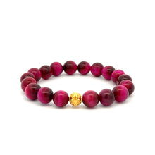 Load image into Gallery viewer, 18K Gold Money Coin Ball Good Luck Charm Bracelet Gemstones Tiger's Eye 8mm - Rafant
