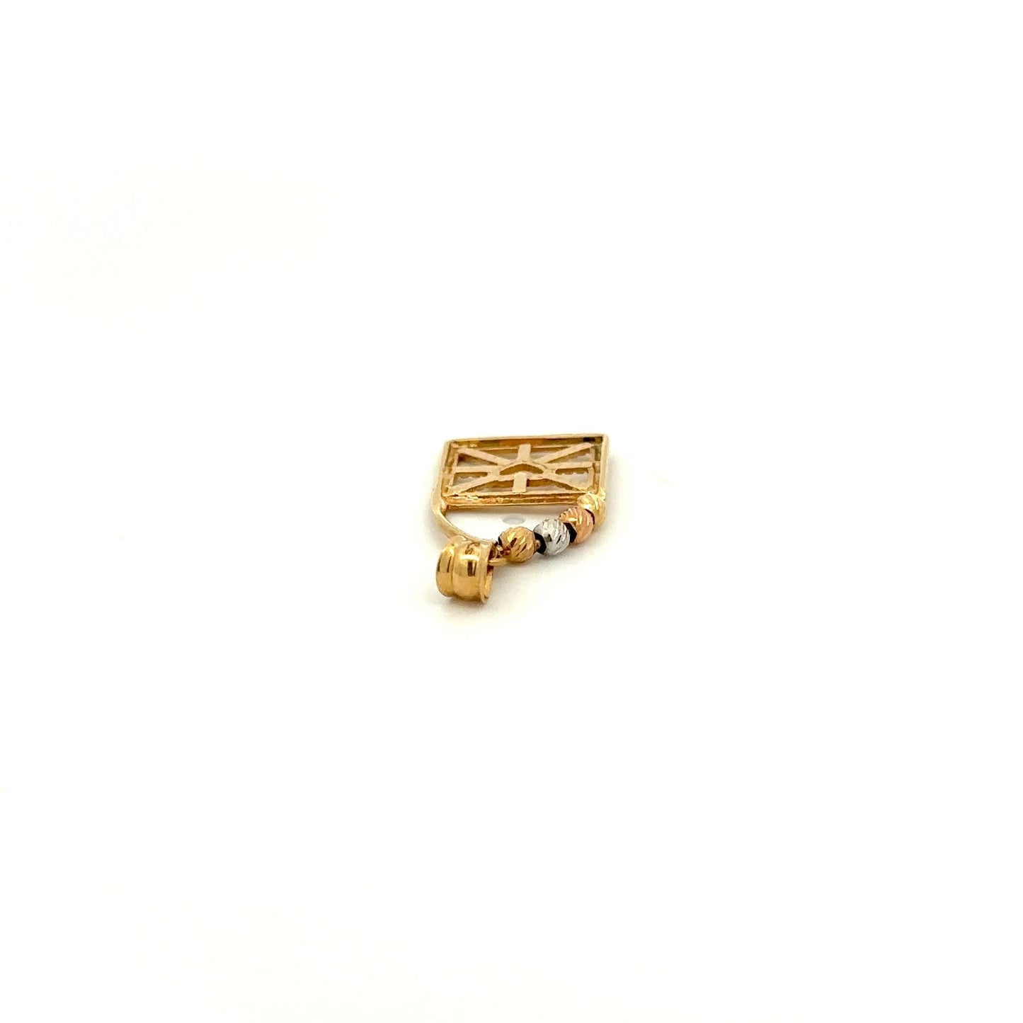 18K Gold Pendant Tricolor Beads Balls Heart Padlock 1.35 grams - Rafant