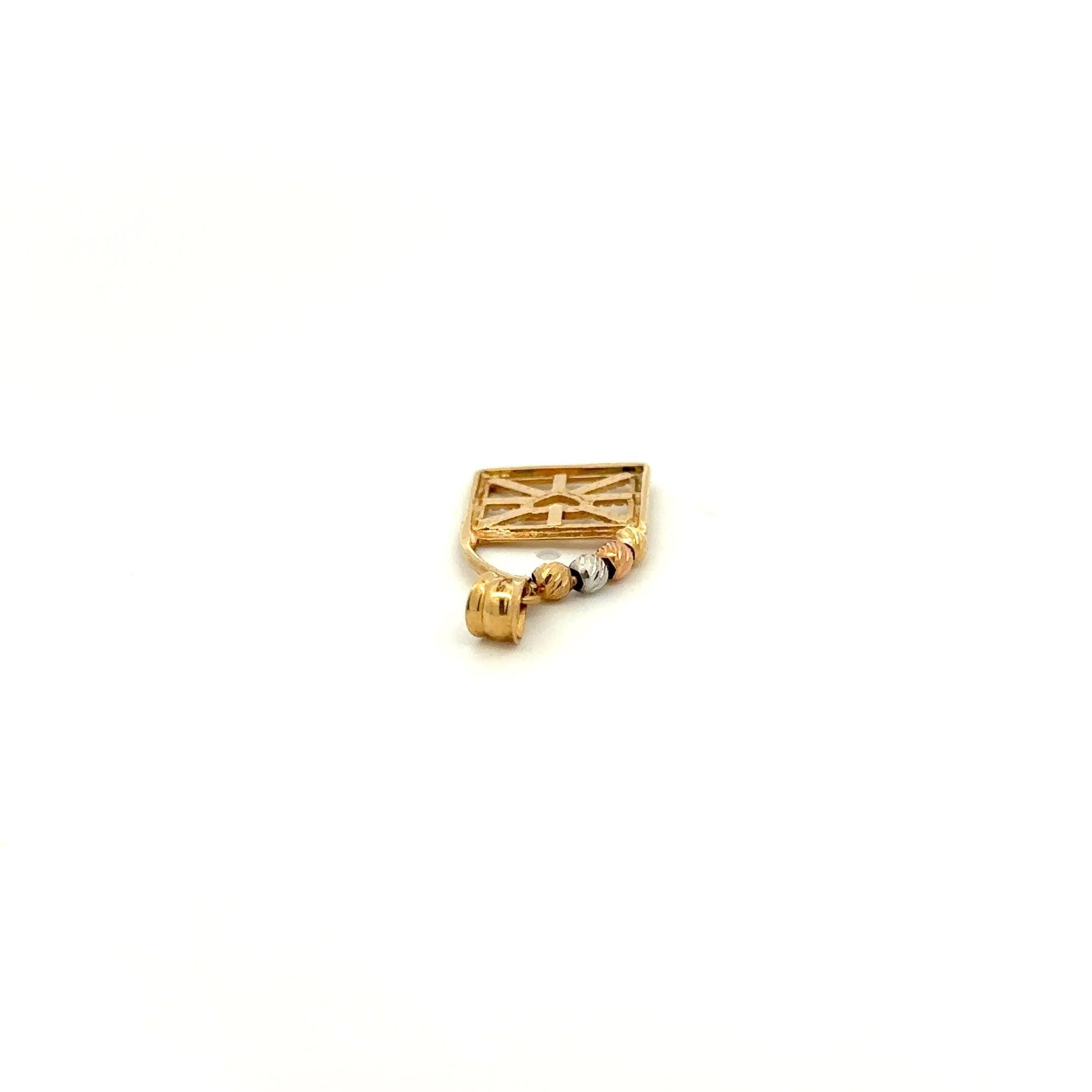 18K Gold Pendant Tricolor Beads Balls Heart Padlock 1.35 grams - Rafant