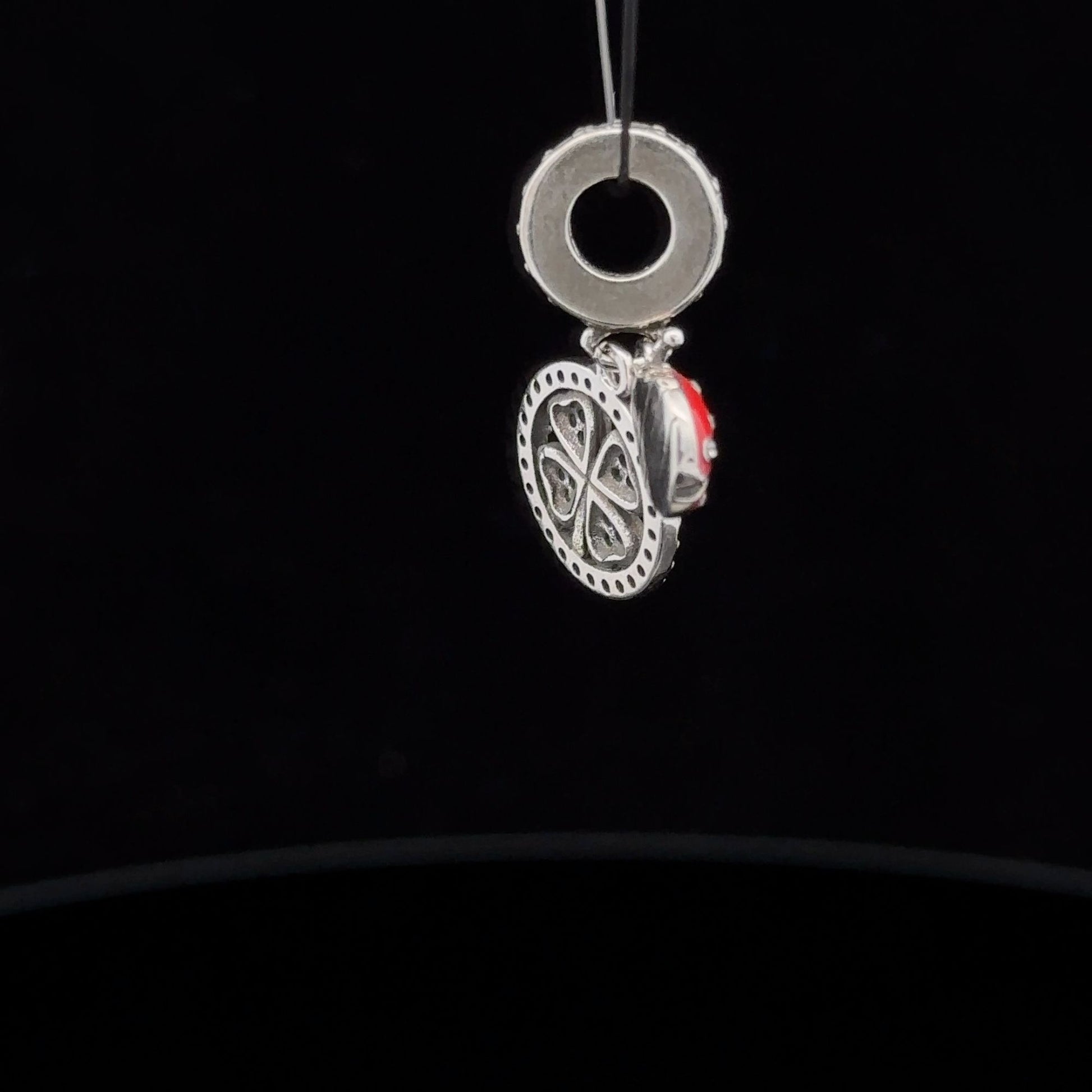 925 Sterling Silver Bead Clover Beetle Insect Cubic Zircons Blue For Charm Bracelet Necklace - Rafant