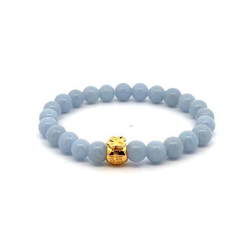 18K Gold Money Bag Lucky Charm Bracelet Gemstones Angelite 6mm - Rafant