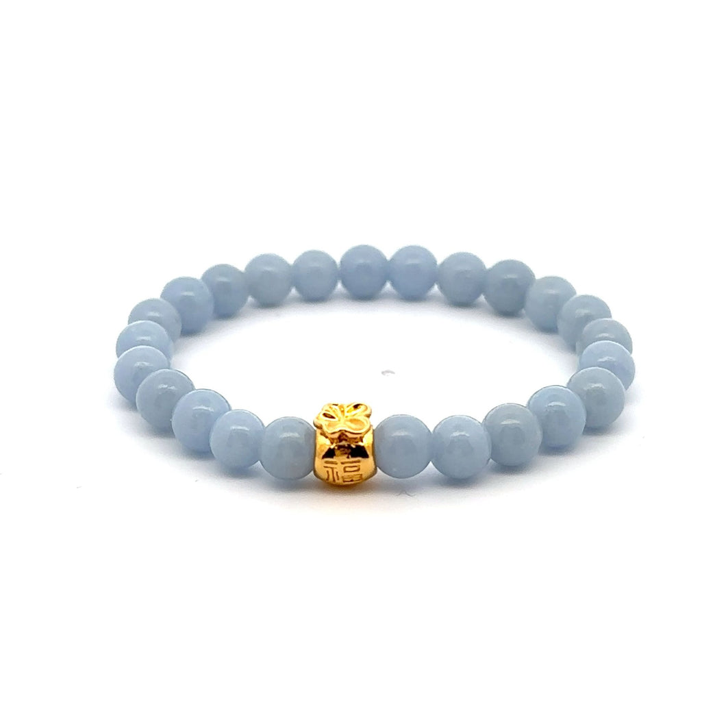 18K Gold Money Bag Lucky Charm Bracelet Gemstones Angelite 6mm - Rafant