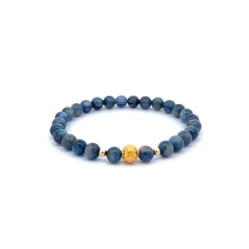 18K Gold Money Ball Lucky Charm Beads Bracelet Gemstones Kyanite 6mm - Rafant