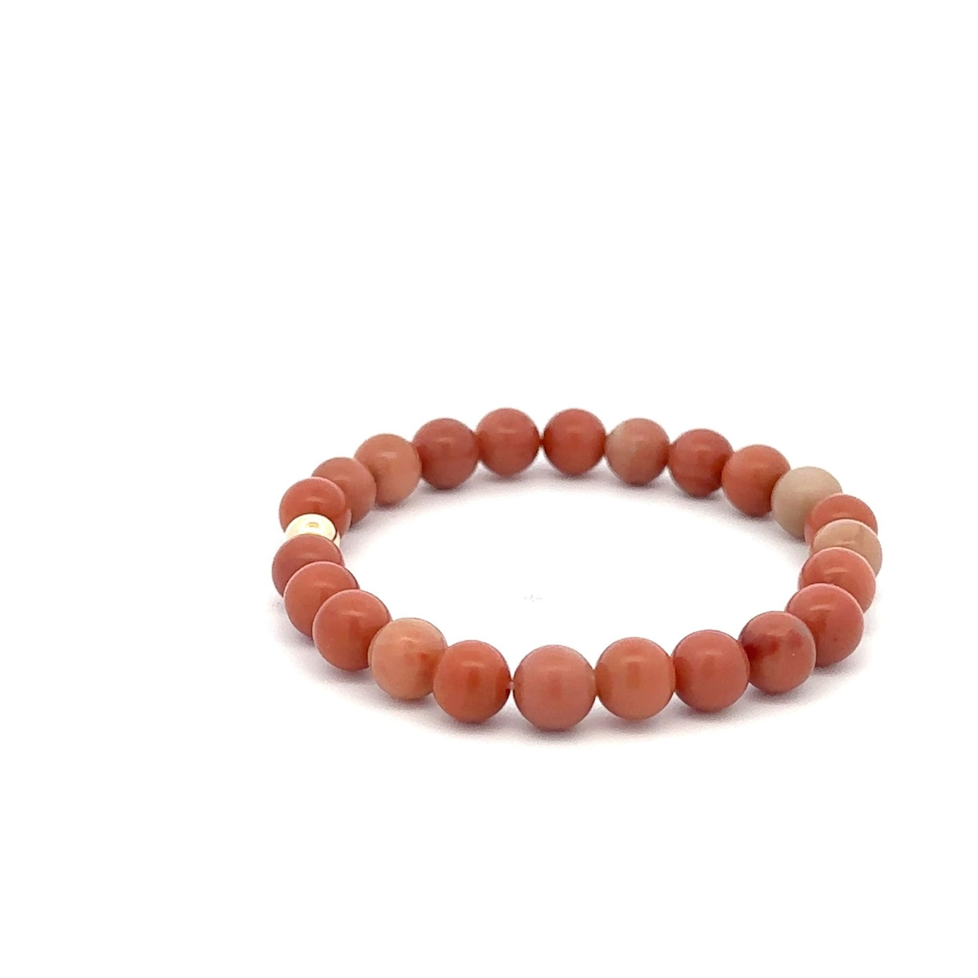 Natural Jade Indian Red Gemstones 6mm Stretchable Bracelet 18k Gold Bead Charm - Rafant