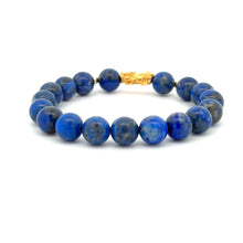 Load image into Gallery viewer, 18K Gold Dragon Pixiu Piyao Lucky Charm Beads Bracelet Gemstones Lapis Lazuli 8mm - Rafant
