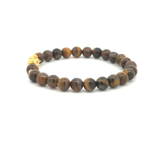 Load image into Gallery viewer, 18K Gold Dragon Pixiu Piyao Lucky Charm Beads Bracelet Gemstones Tiger&#39;s Eye 6mm - Rafant
