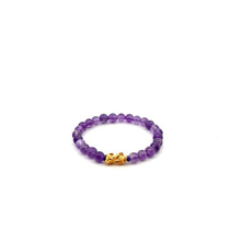 Load image into Gallery viewer, 18K Gold Pixiu Piyao Lucky Charm Bracelet Natural Amethyst Gemstones 6mm February Birthstones
