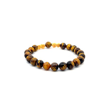 Load image into Gallery viewer, 18K Gold Dragon Pixiu Double Piyao Lucky Charm Bracelet Gemstones Tiger&#39;s Eye 8mm
