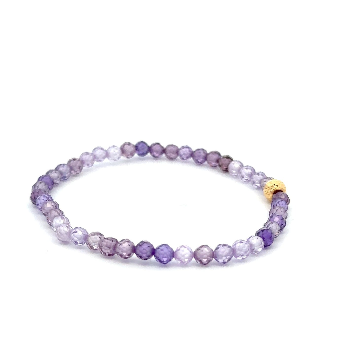 18K Gold Bead Stretchable Bracelet Purple Faceted Zircon Gemstones - Rafant