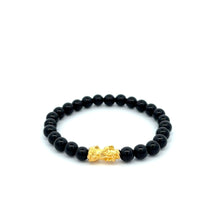 Load image into Gallery viewer, 24K Gold Piyao Pixiu Lucky Charm Bracelet Gemstones Black Onyx 6mm - Rafant
