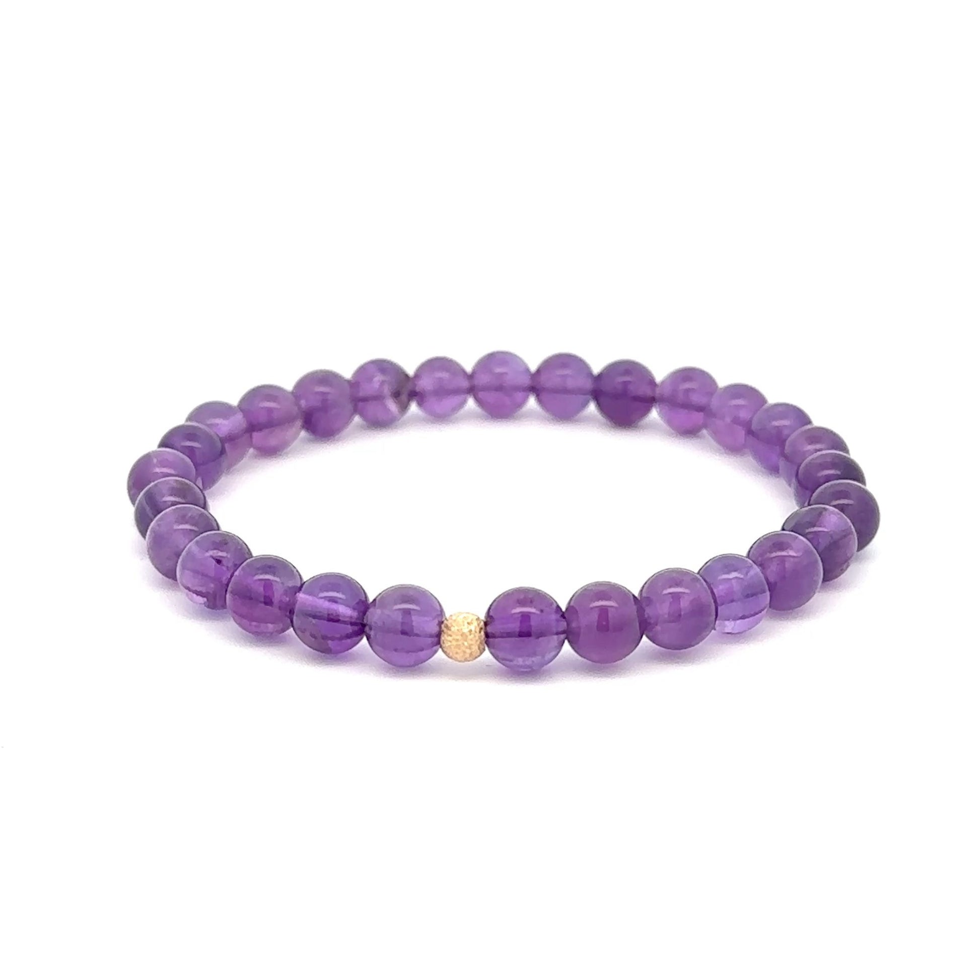 Natural Gemstones Amethyst 4mm 6mm Stretch Bracelet 14k Gold Bead Choose Stardust,Polished,Corrugated - Rafant