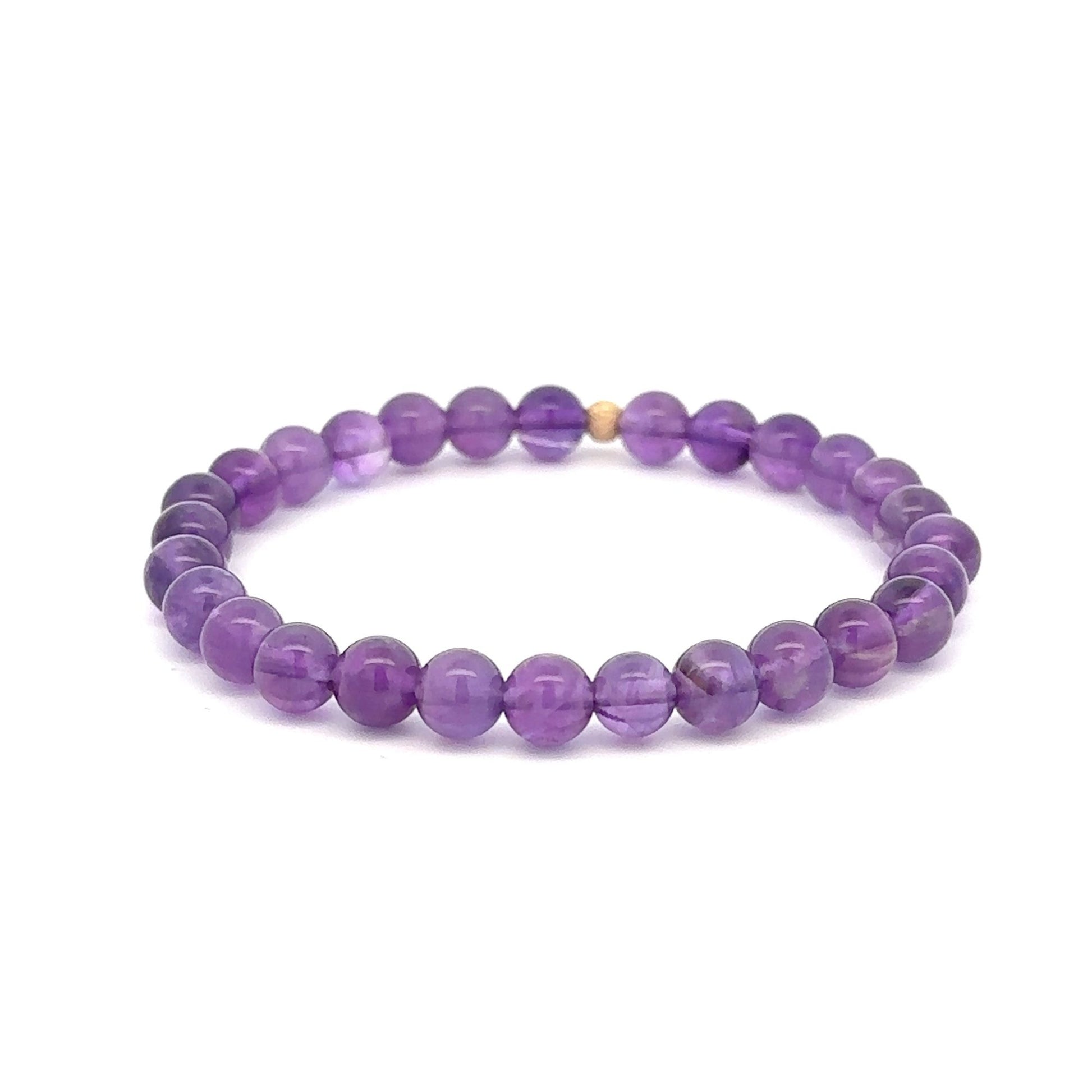 Natural Gemstones Amethyst 4mm 6mm Stretch Bracelet 14k Gold Bead Choose Stardust,Polished,Corrugated - Rafant