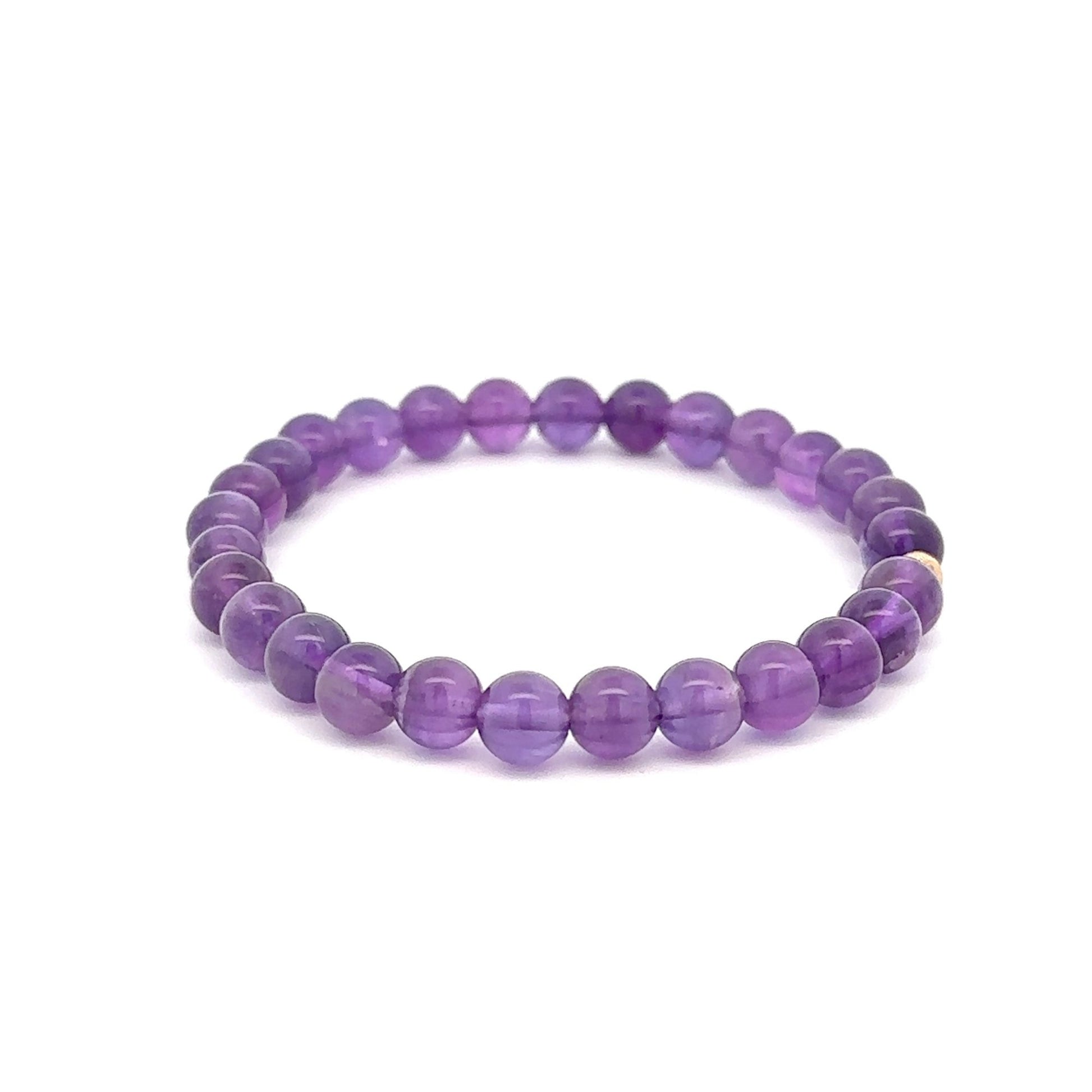 Natural Gemstones Amethyst 4mm 6mm Stretch Bracelet 14k Gold Bead Choose Stardust,Polished,Corrugated - Rafant