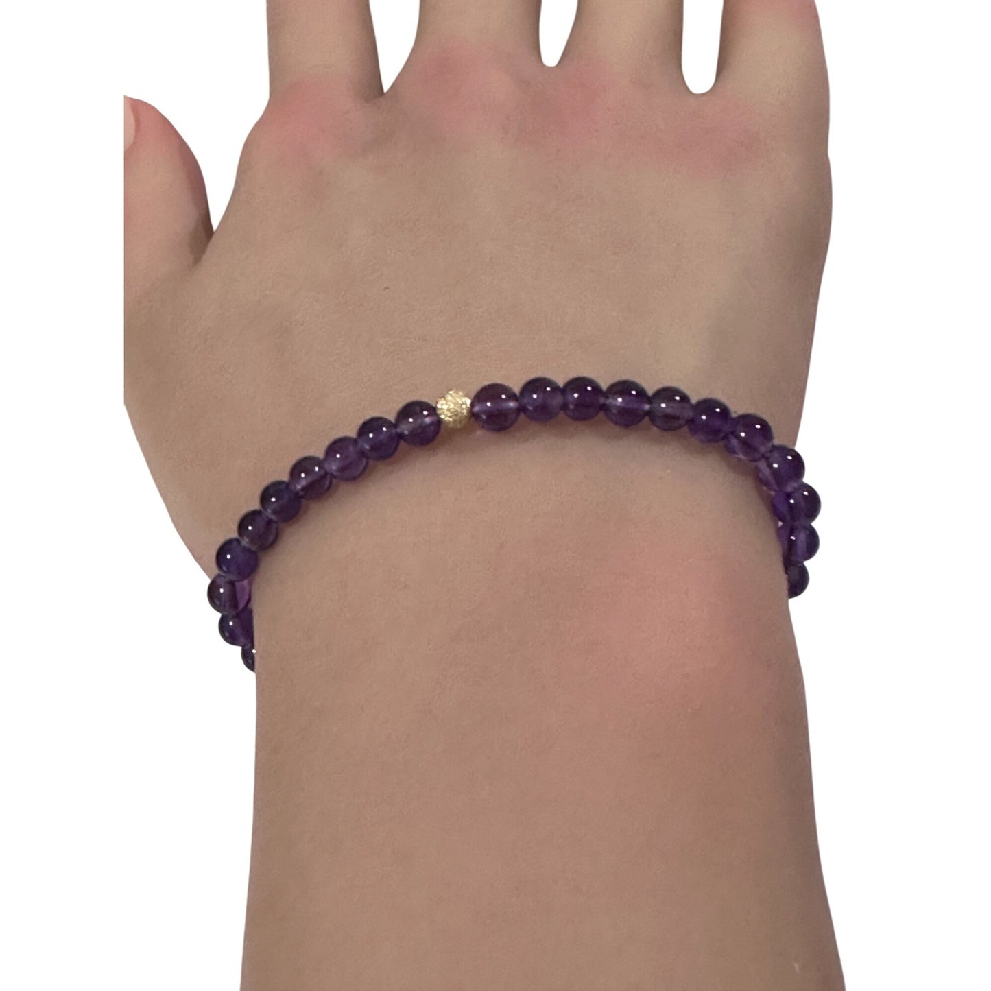 Natural Gemstones Amethyst 4mm 6mm Stretch Bracelet 14k Gold Bead Choose Stardust,Polished,Corrugated - Rafant