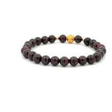 Load image into Gallery viewer, 18K Gold Money Ball Lucky Charm Beads Bracelet Gemstones Garnet 6mm - Rafant
