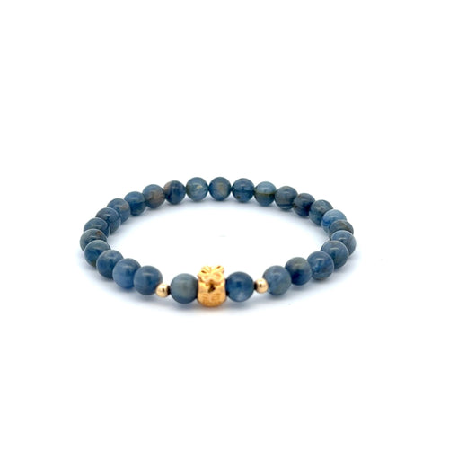 18K Gold Money Bag Lucky Charm Beads Bracelet Gemstones Kyanite 6mm - Rafant