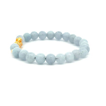 Load image into Gallery viewer, 18K Gold Dragon Pixiu Piyao Lucky Charm Beads Bracelet Gemstones Aquamarine 6mm - Rafant
