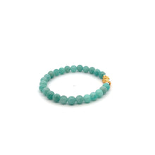 Load image into Gallery viewer, 18K Gold Pixiu Piyao Lucky Charm Bracelet Natural Amazonite Peru Gemstones 6mm
