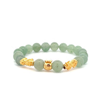 Load image into Gallery viewer, 18K Gold Dragon Pixiu Double Piyao Money Bag Lucky Charm Bracelet Gemstones Aventurine 8mm - Rafant

