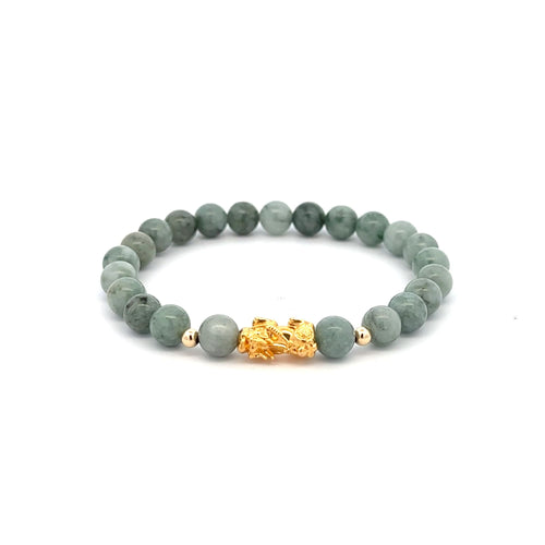 18K Gold Dragon Pixiu Piyao Lucky Charm Bead Bracelet Gemstones Natural Burmese Jade 6mm - Rafant