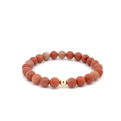 Natural Jade Indian Red Gemstones 6mm Stretchable Bracelet 18k Gold Bead Charm - Rafant